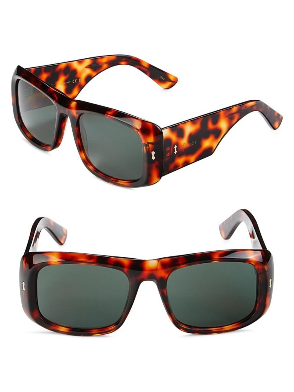 Gucci GG1080S 003 56mm Rectangle Sunglasses Havana / Green - Italy Made